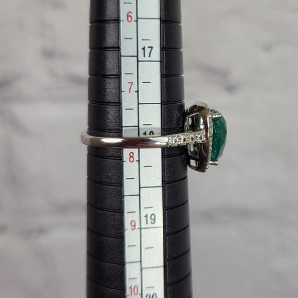 Green Onyx Rhodium Over Silver Heart Necklace, Ring (Sz 7.5), & Earrings - Picture 10 of 16